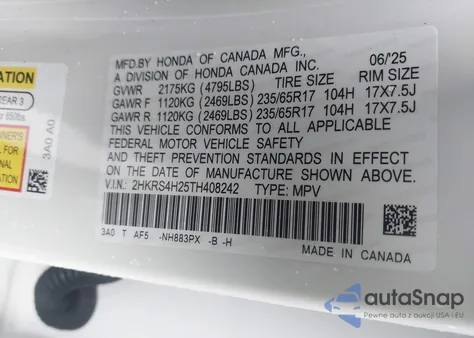 2026 Honda Cr-V Lx Awd из США, поврежденный, VIN 2HKRS4H25TH408242